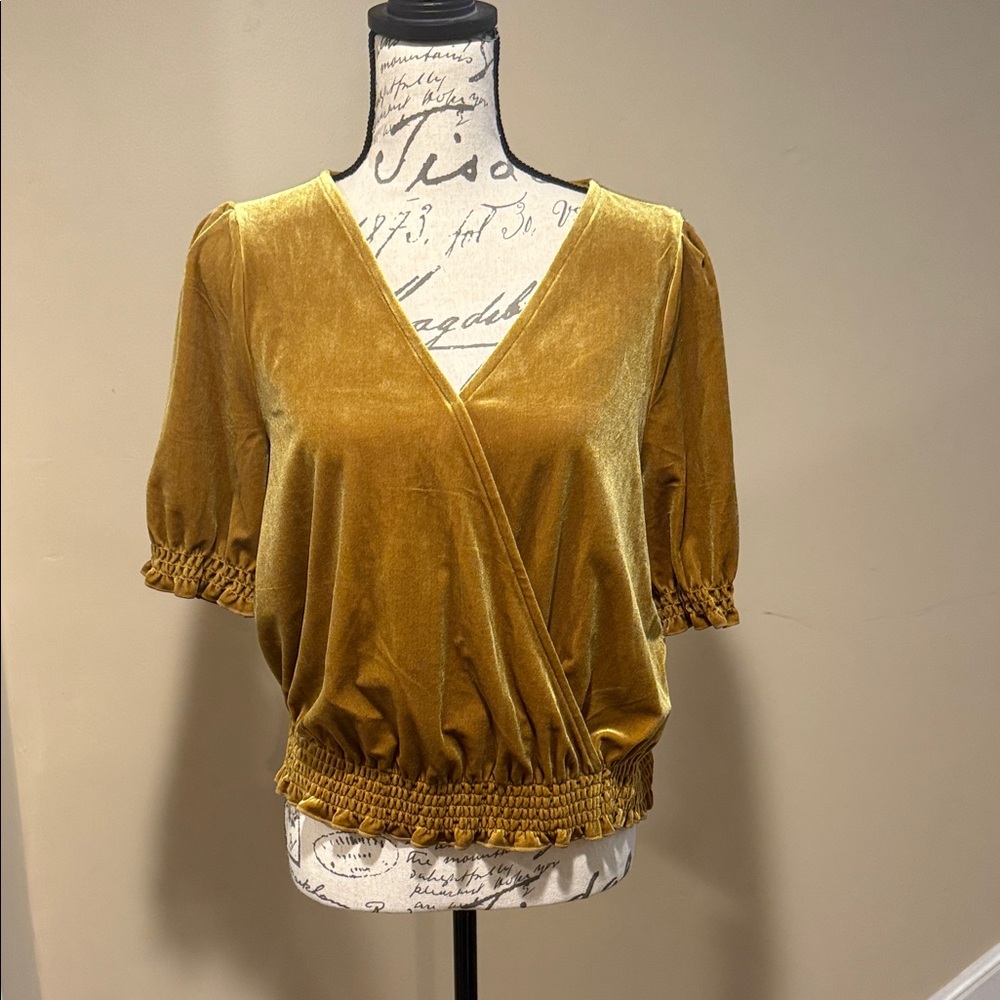 Velvet Wrap Top in Gold